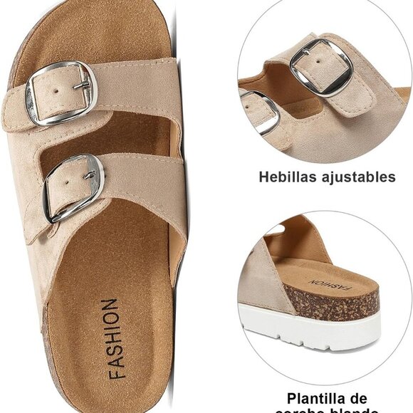Women Sandals Cork Footbed Non Slip Adjustable Buckle Open Toe Summer - Picture 2 of 6
